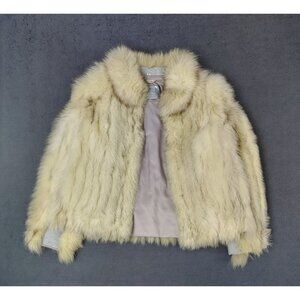 Vtg Saga Fox Women's Real Cream Fox Fur & Leather Coat Sz (L) 90s Y2K Mob Wife